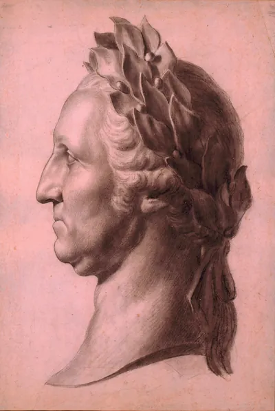 [George Washington, bust portrait with laurel wreath, facing left]