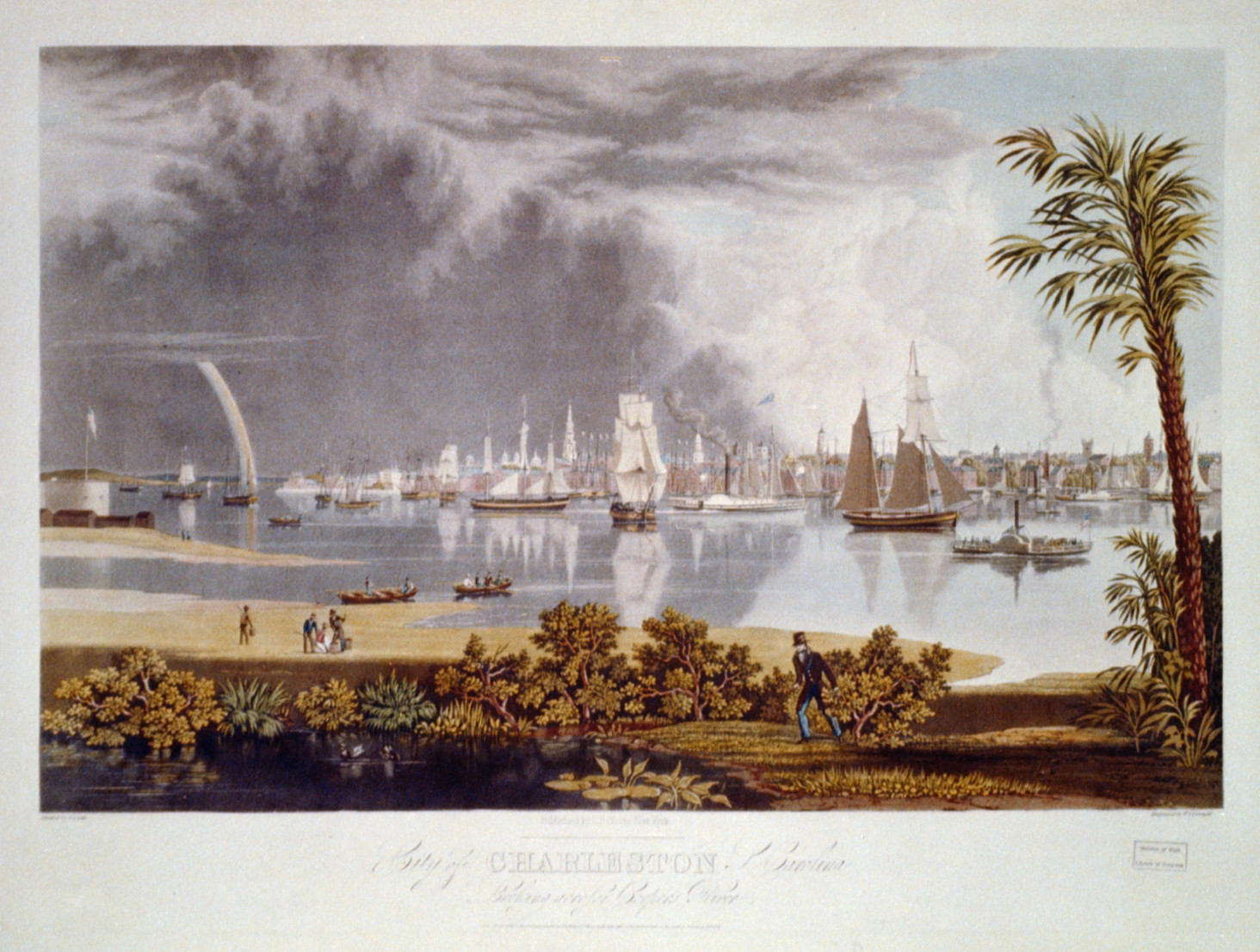 City of Charleston, South Carolina, looking across Cooper's River / painted by G. Cooke ; engraved by W.J. Bennett., New York : L.P. Clover, c1838. — antique engraving