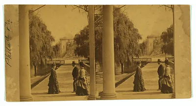 [Fairmount Park Philadelphia with well-dressed people promenading on a terrace]