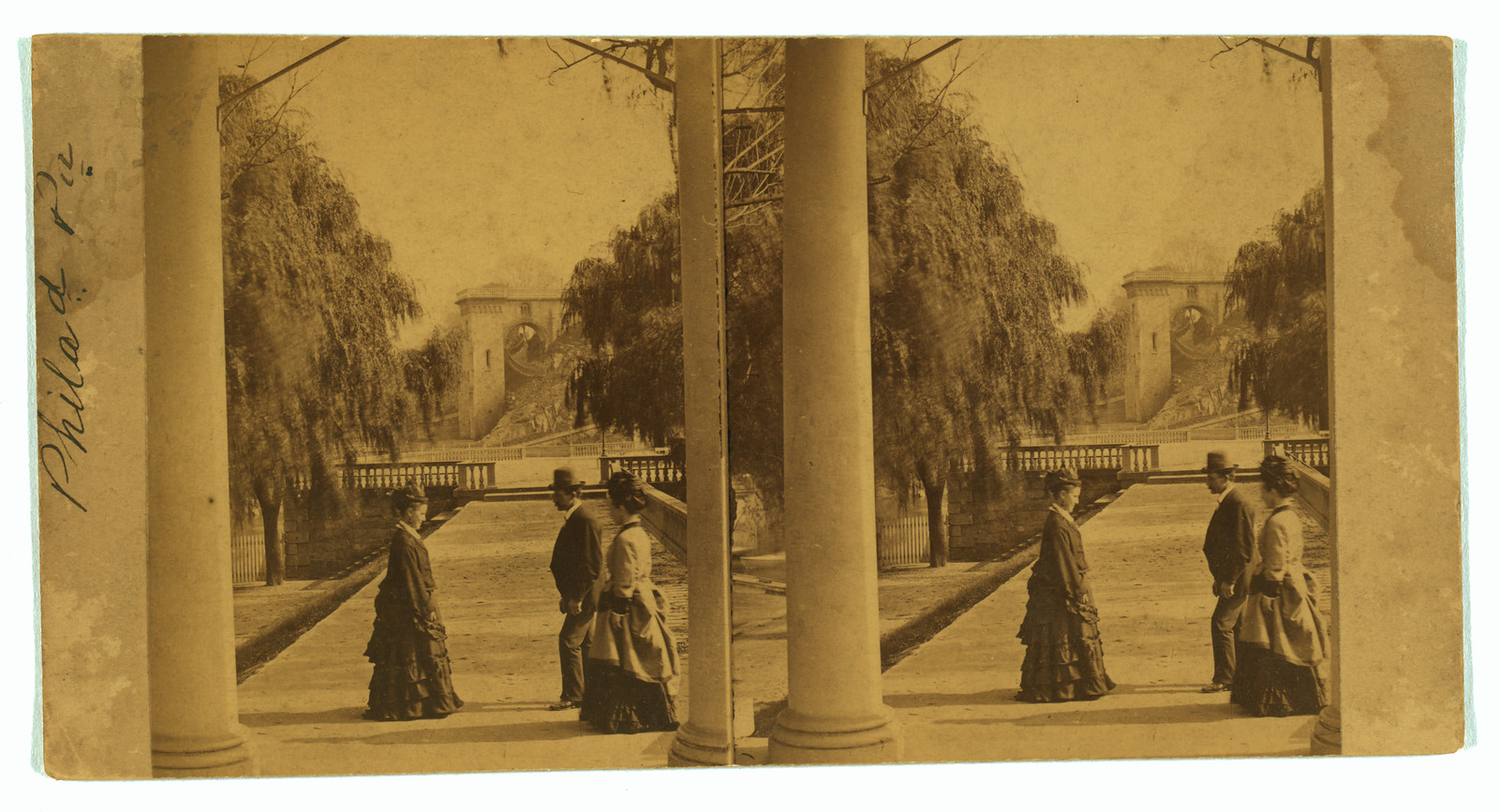 [Fairmount Park Philadelphia with well-dressed people promenading on a terrace], 1870 — historic photograph