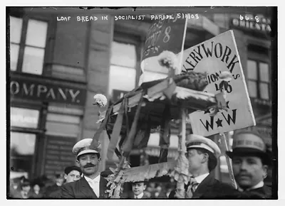 Loaf of bread float carried in Socialist Parade, New York