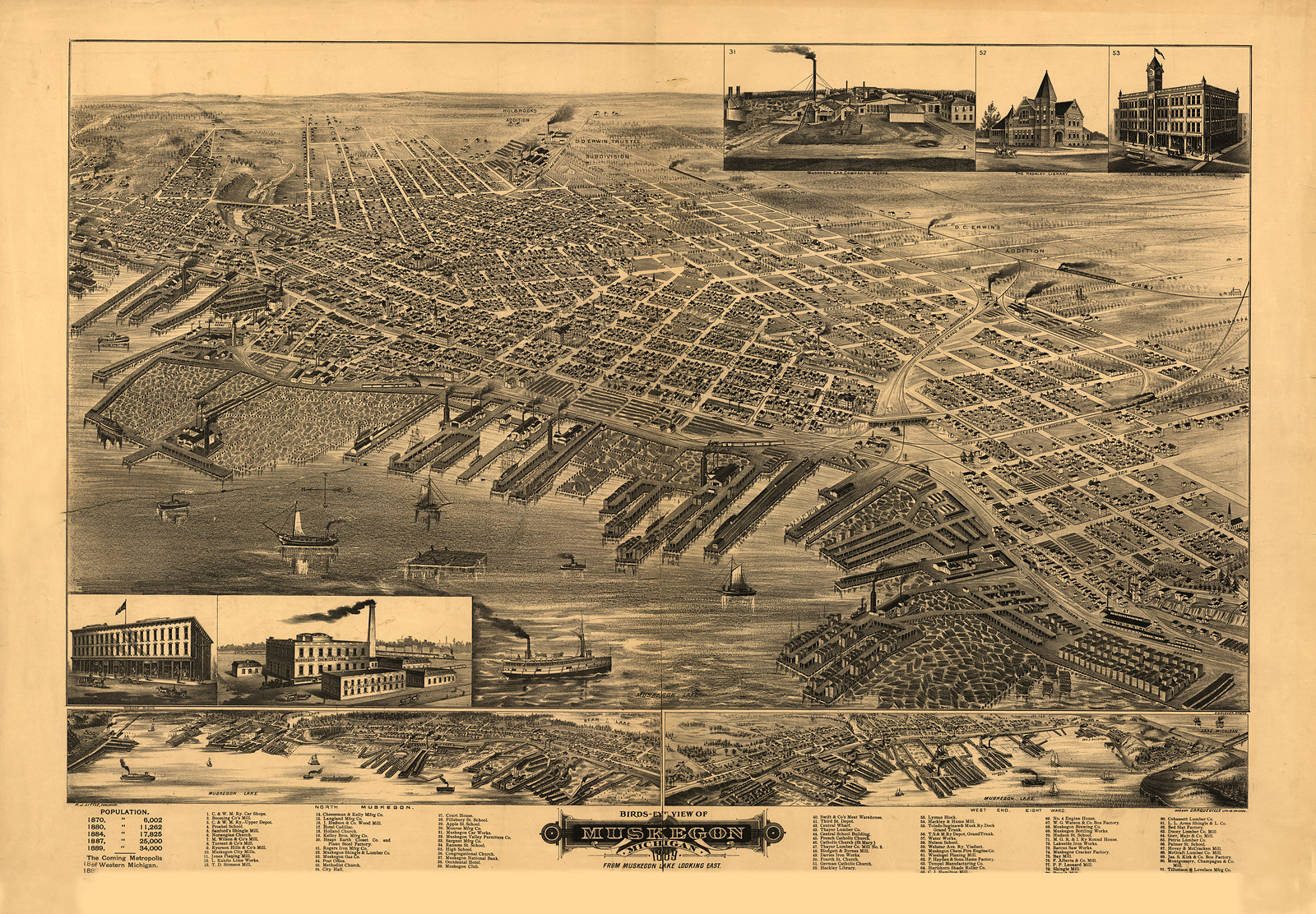 Muskegon, Michigan, 1889, 1889 — antique map
