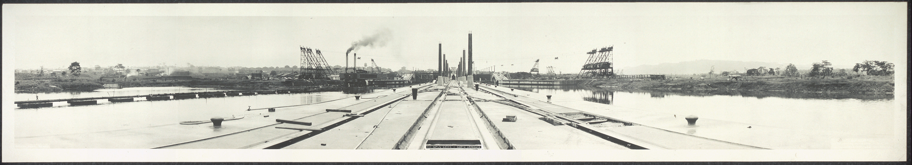 Panoramic view of Gatun Locks north approach, Panama Canal — historic image