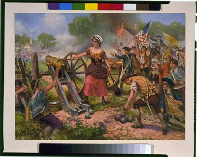 [Molly Pitcher firing cannon at Battle of Monmouth] / E. Percy Moran.