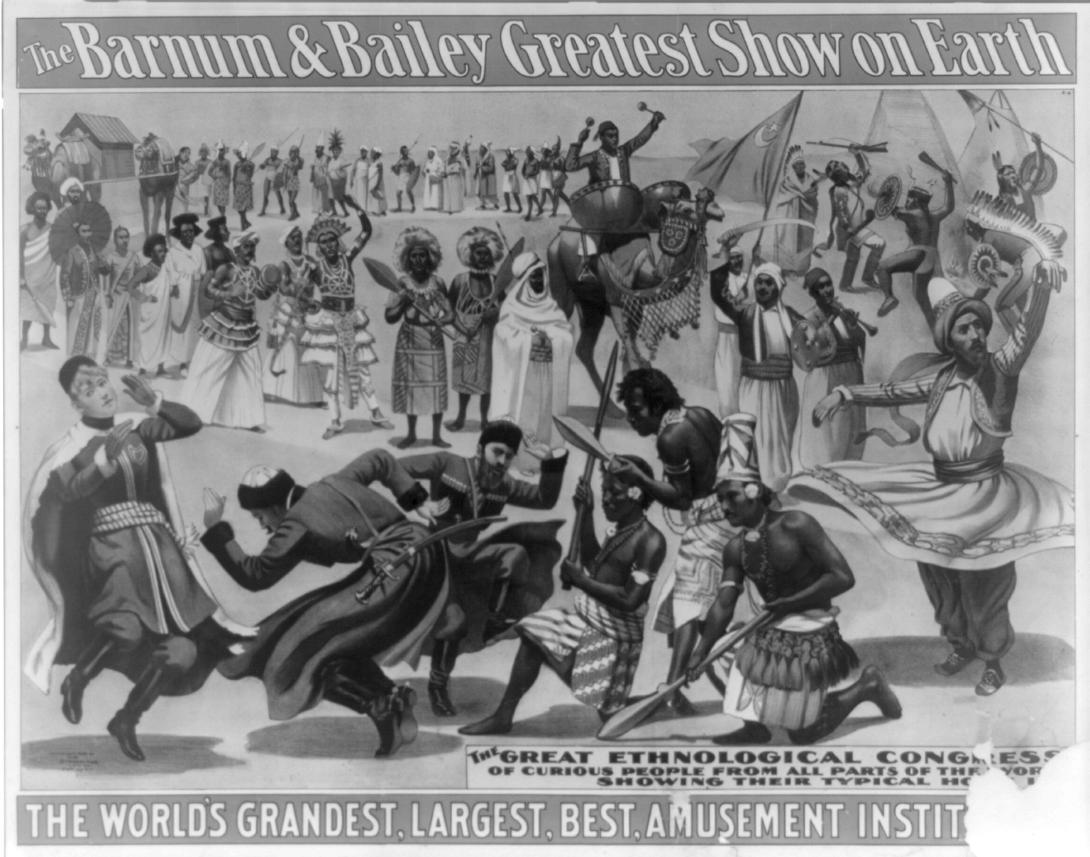 The Barnum and Bailey greatest show on earth--The world's grandest, largest, best, amusement institution--The great ethnological Congress of curious people ..., c1895. — vintage poster