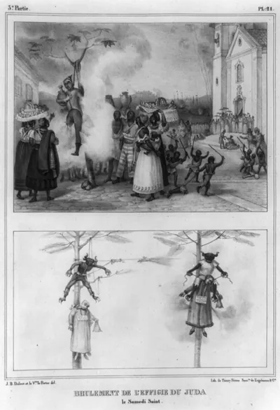 Brulement de l'effigie du juda, le samedi saint / J.B. Debret et la Vesse. de Portes, del. ; lith. de Thierry Frères, succrs. de Engelmann & Cie.