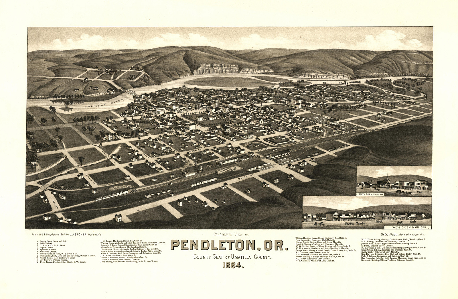 Pendleton, Oregon, 1884, 1884 — antique map