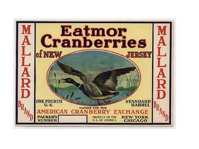Eatmor Cranberries crate label with mallard duck