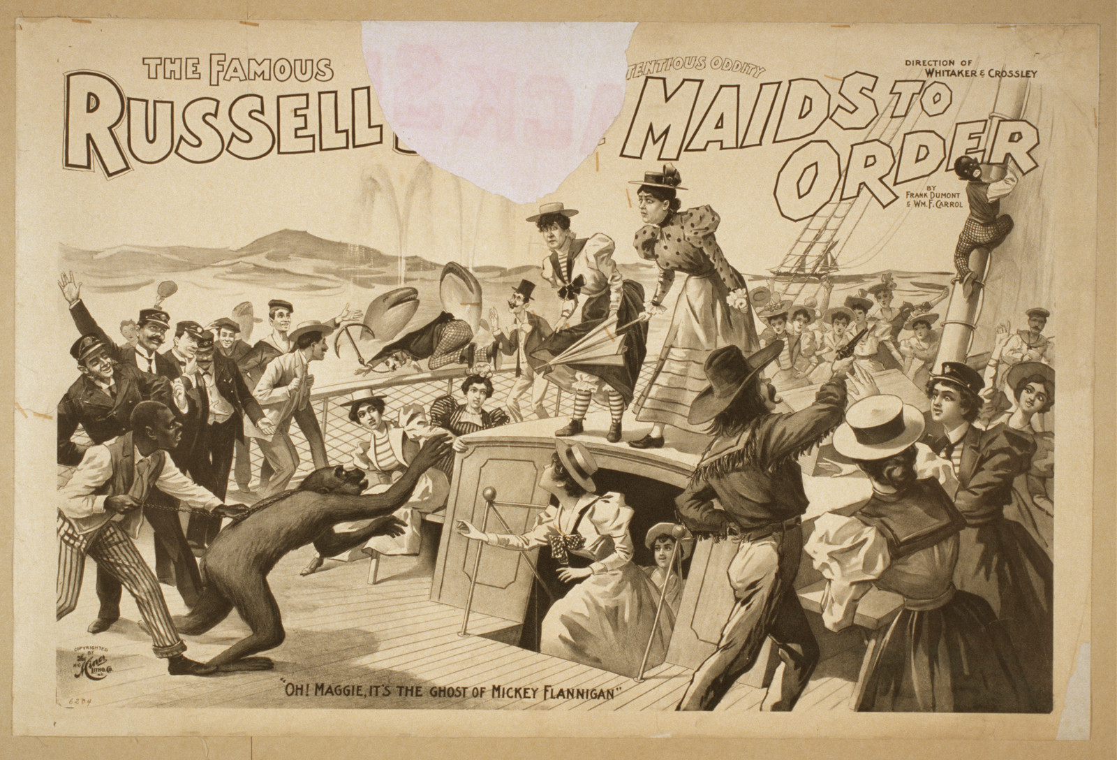 The famous Russell [Bros. in the preten]tious oddity Maids to order by Frank Dumont and Wm. F. Carrol., 1898 — vintage poster