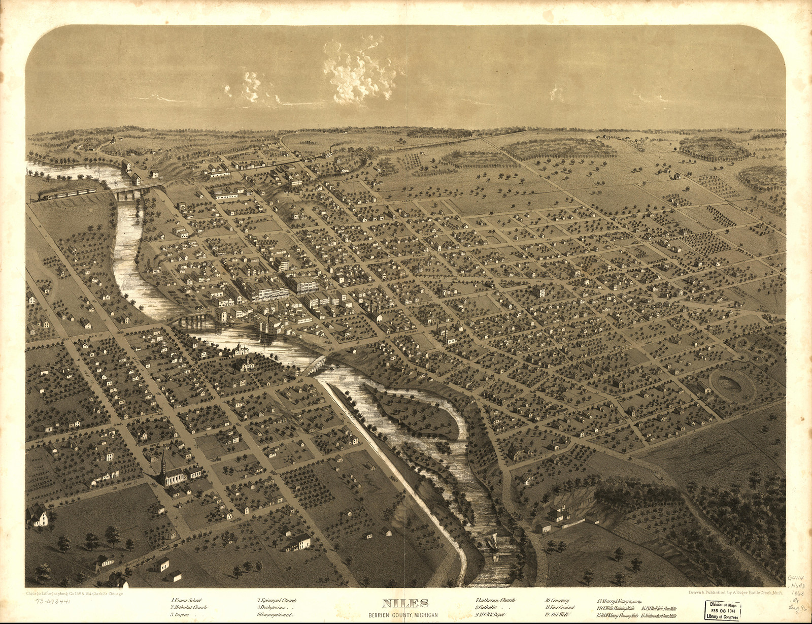 Niles, Michigan, 1868, 1868 — antique map