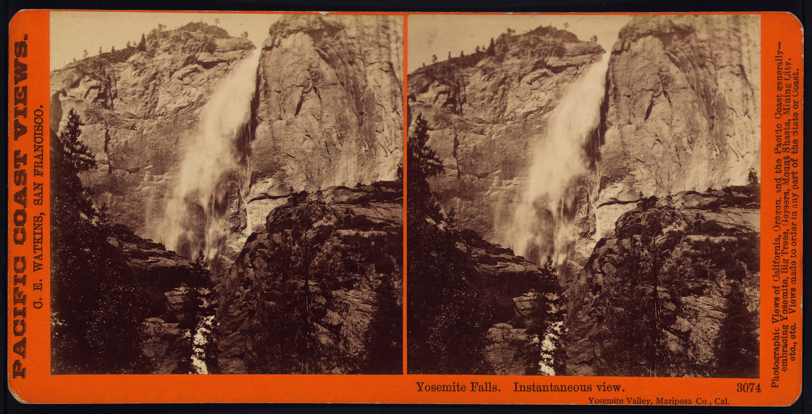 Yosemite Falls instantaneous view Yosemite Valley Mariposa co. Cal., 1869 — historic photograph