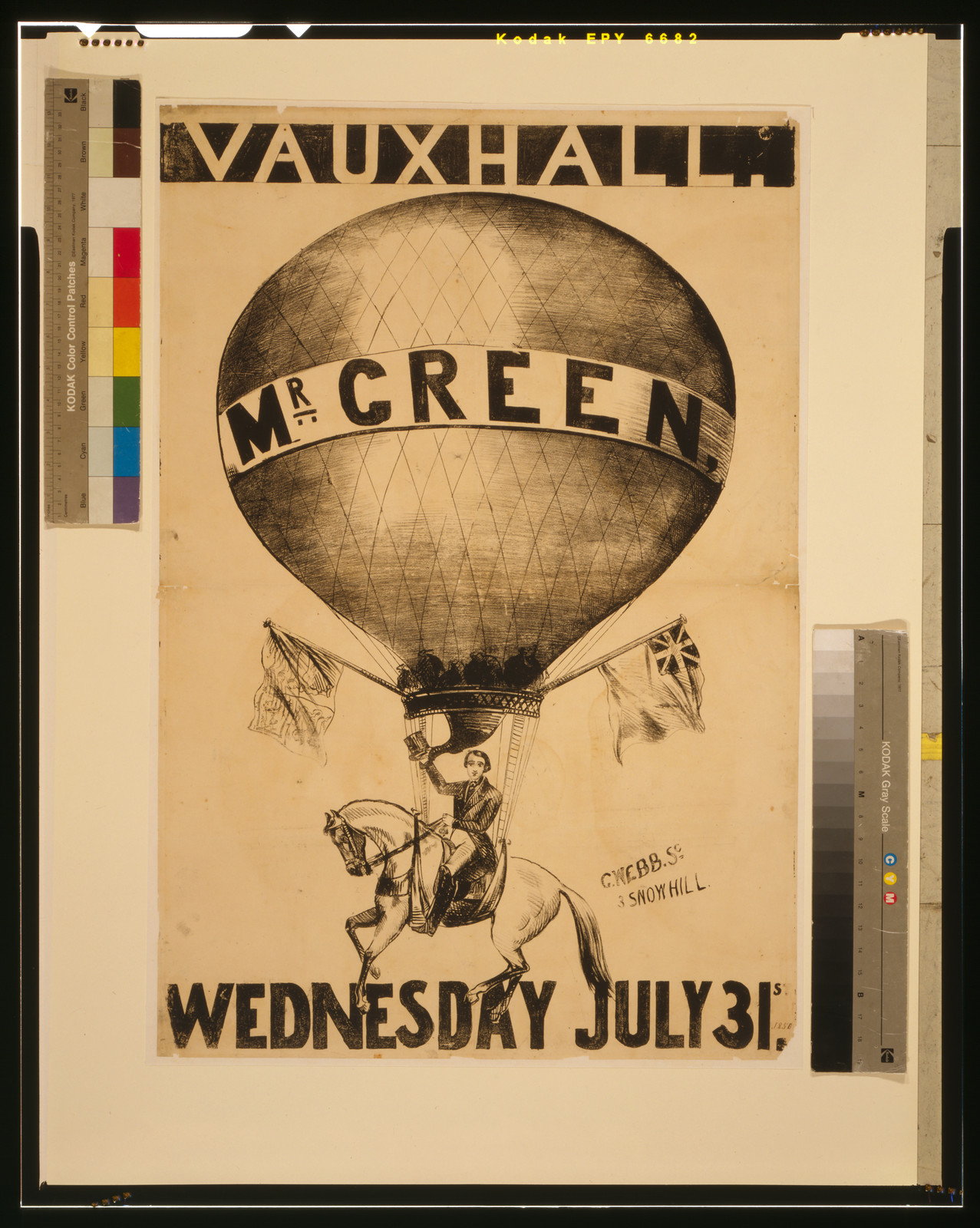 Vauxhall. Mr. Green, Wednesday, July 31st / G. Webb, sc., 3 Snow Hill., [London : s.n., between 1820 and 1840] — vintage poster