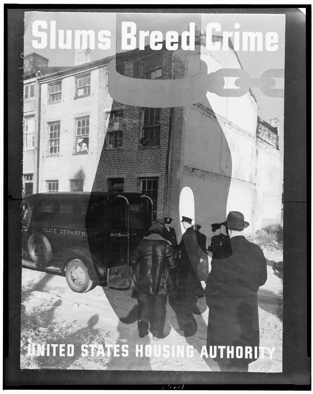 Slums breed crime. United States Housing Authority / Beall., [Washington, D.C.] : U.S. Government Printing Office, 1941. — vintage poster