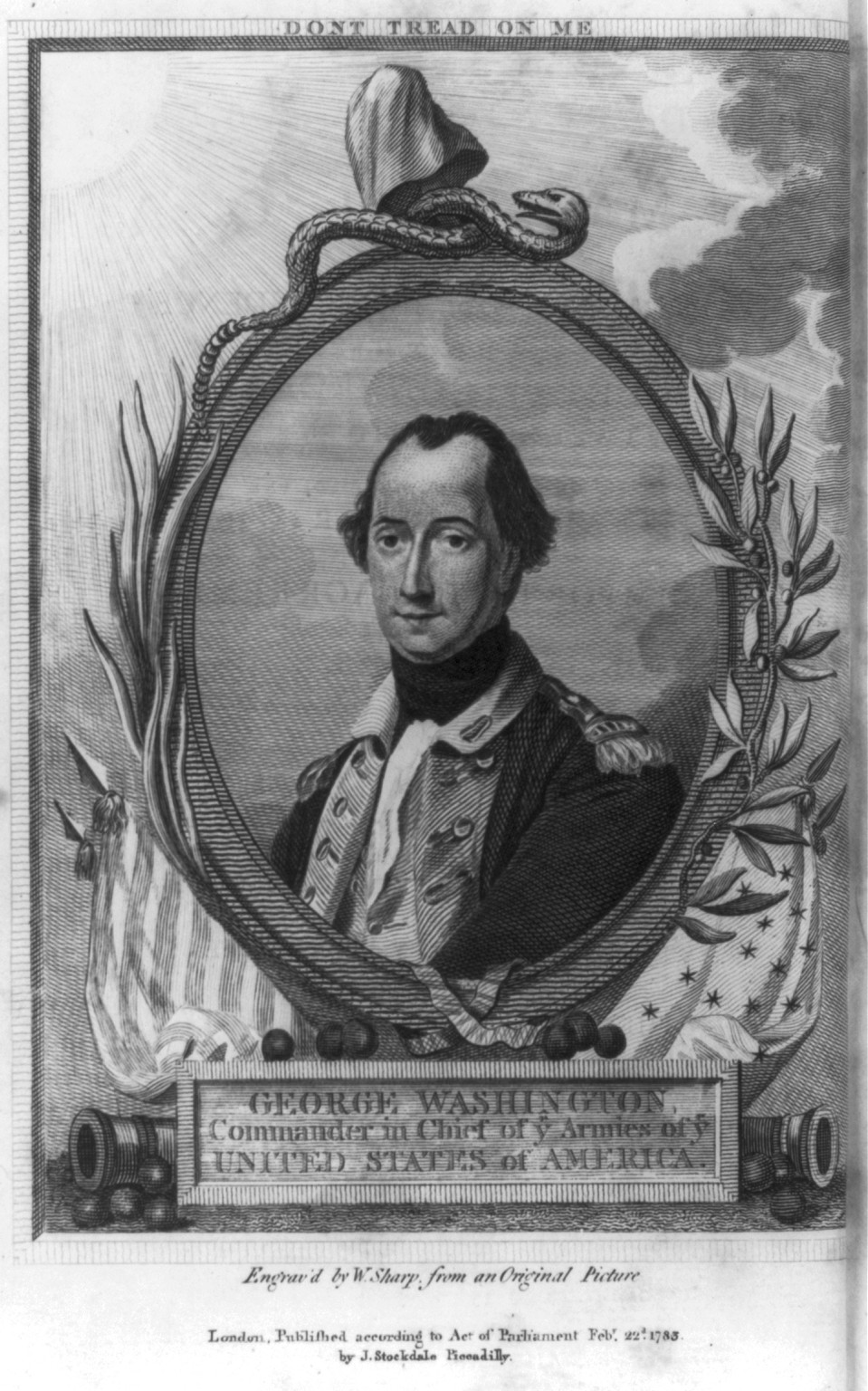 George Washington commander in chief of ye armies of ye United States of America / engraved by W. Sharp, from an original picture. — antique engraving