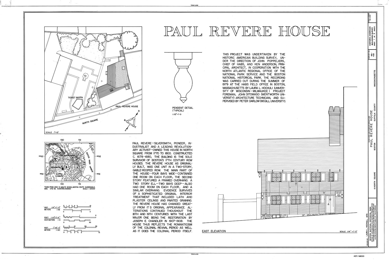 Paul Revere House, East Elevation architectural drawing — historic drawing