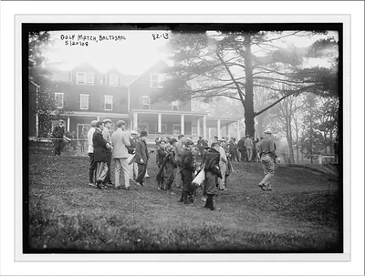 Spectators and golfers at match, Baltusrol