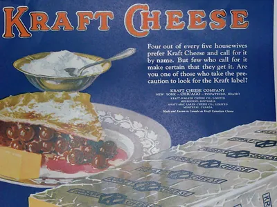 Kraft Cheese advertisement with pie and cheese blocks