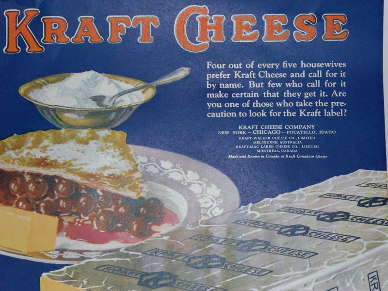 Kraft Cheese advertisement with pie and cheese blocks — historic image