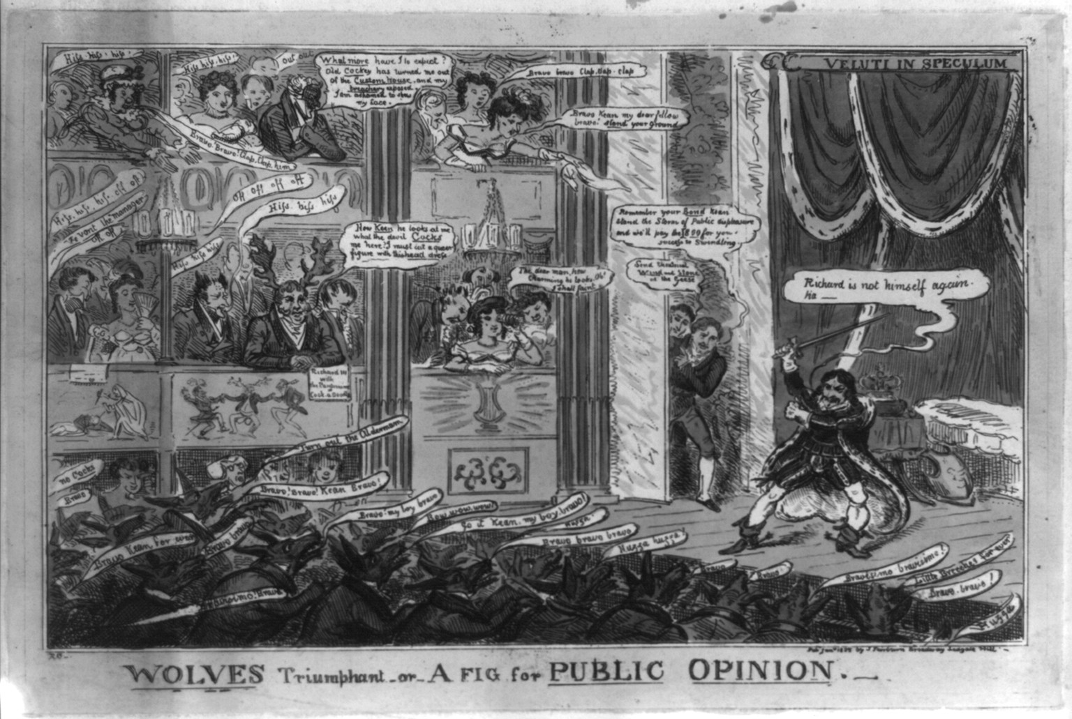 Wolves triumphant or A fig for public opinion / R C [Cruikshank]., [England] : Pub. Jany 1825 by J. Fairburn, Broadway, Ludgate Hill, 1825. — antique engraving