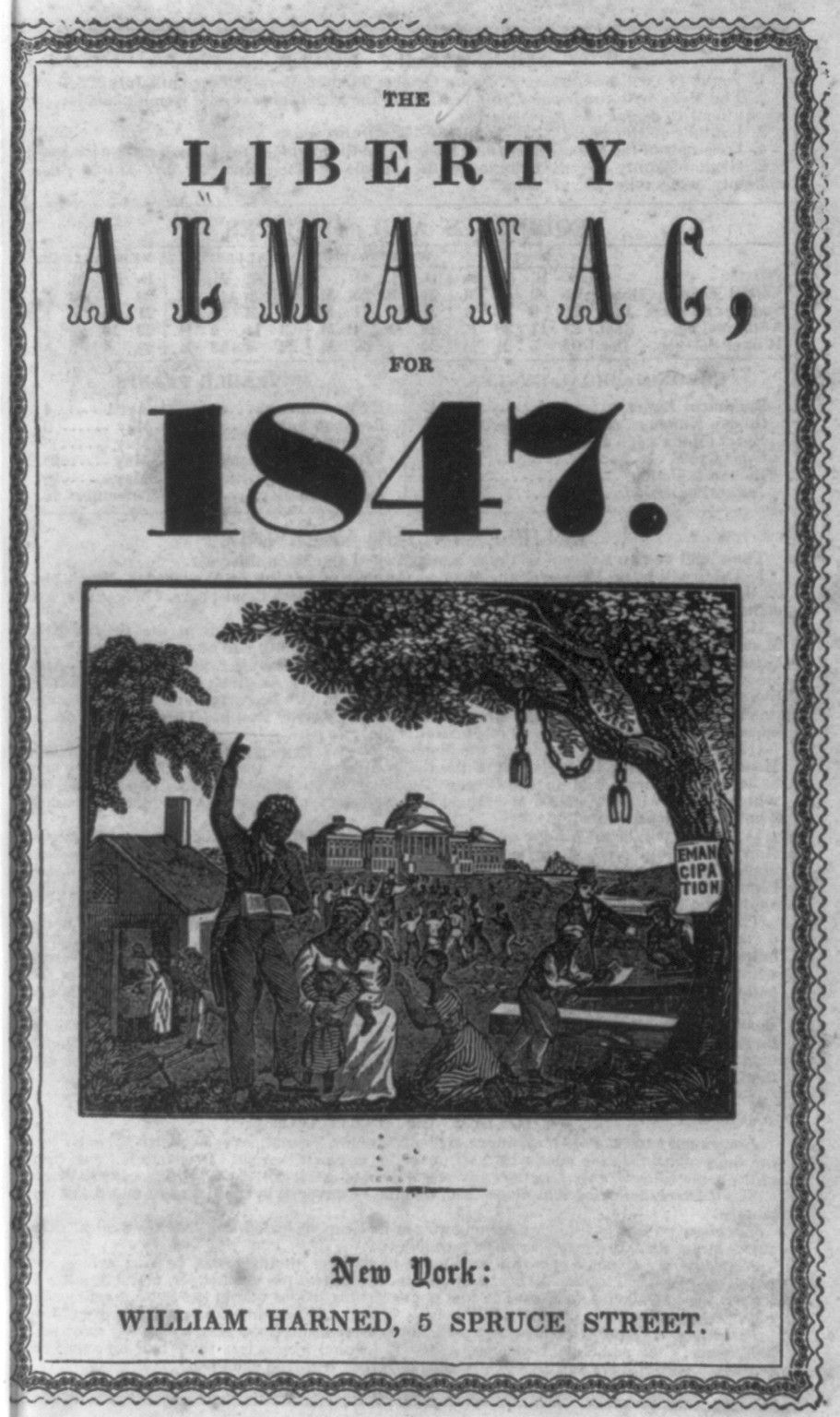 The Liberty Almanac for 1847: [title page, showing freed slave with U.S. Capitol in background], 1847 — historic print