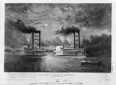 A steamboat race on the Mississippi, (between the Baltic & Diana)