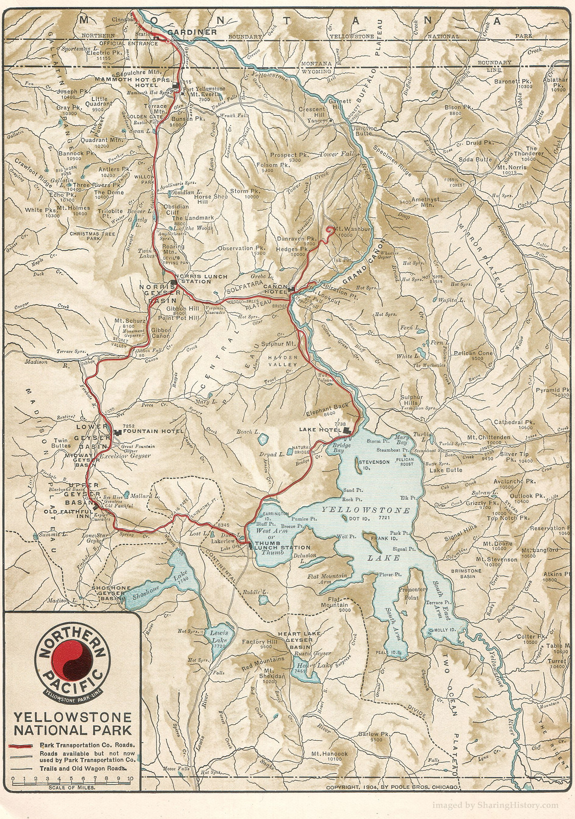 Northern Pacific Yellowstone National Park map, 1904 — antique map