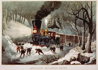 American railroad scene: snowbound