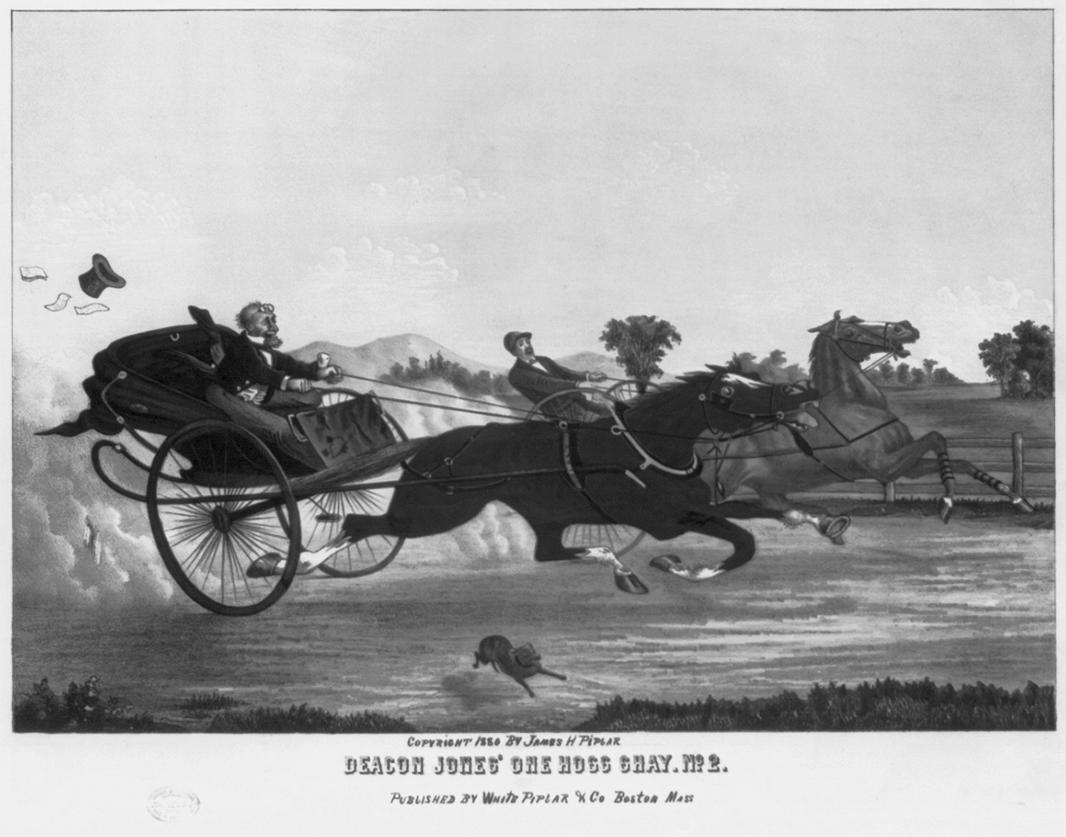 Deacon Jones' one hoss shay, no. 2 / F.M. Haskell & Co. 30 Hanover St. Boston, Lith., Boston, Mass. : Published by J.F. Warner & Co., 28 Winter St., c1879 (Boston, Mass. : F.M. Haskell & Co., 30 Hanover St.) — antique lithograph