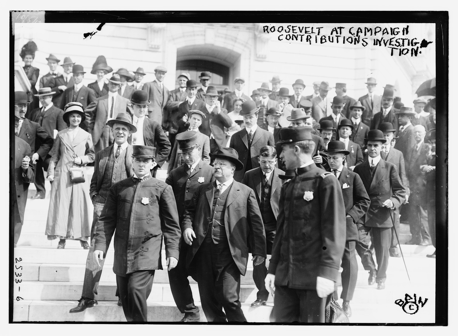 Roosevelt at campaign contributions investigation, n/a — historic photograph