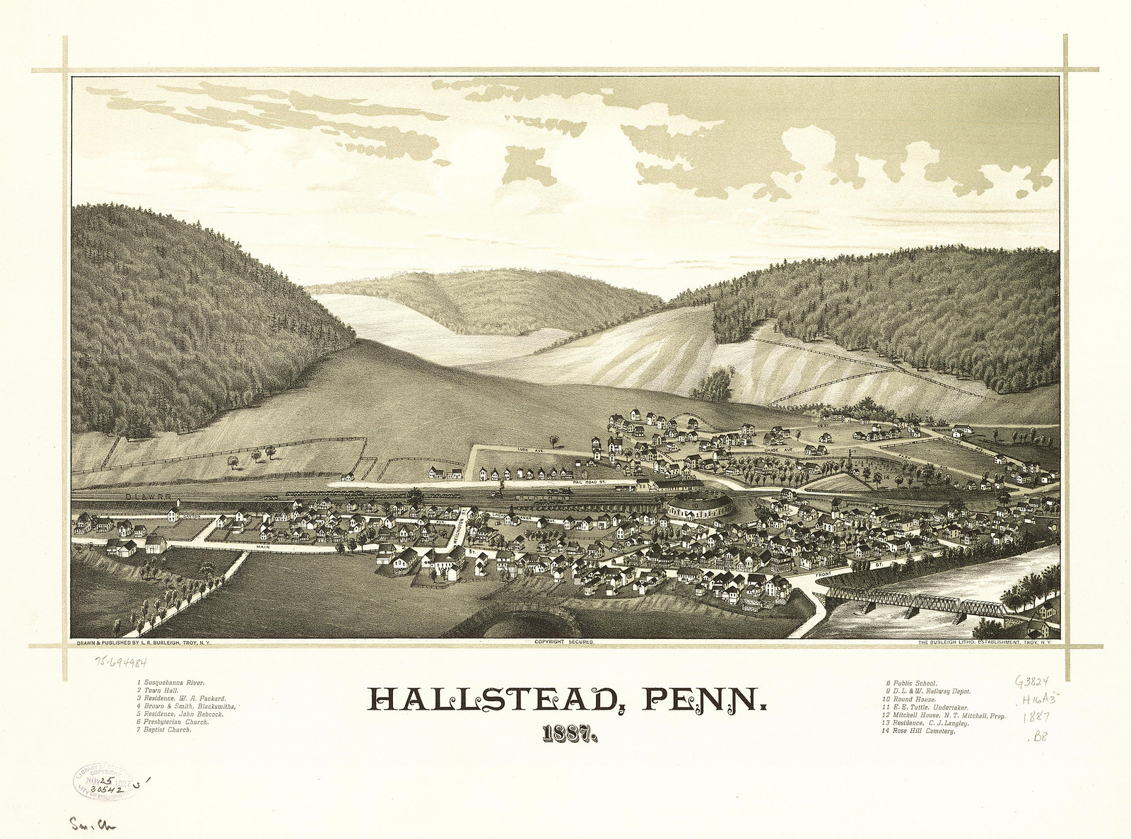 Hallstead, Pennsylvania, 1887, 1887 — antique map