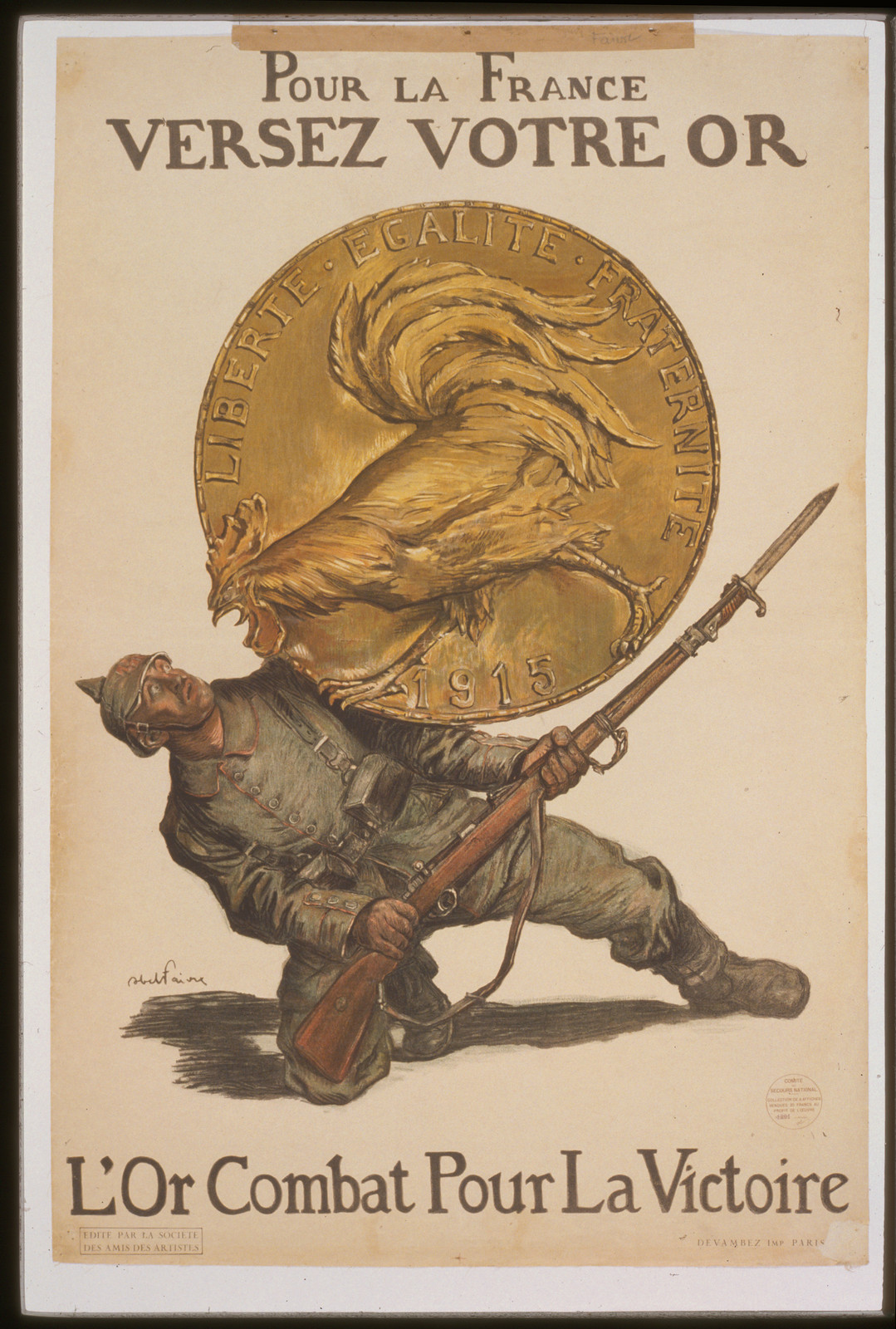 Pour la France versez votre or. Lor combat pour la victoire, 1915 — vintage poster