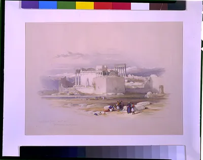 Lesser temple of Baalbec May 5th 1839 looking towards Mount Lebanon / David Roberts, R.A.
