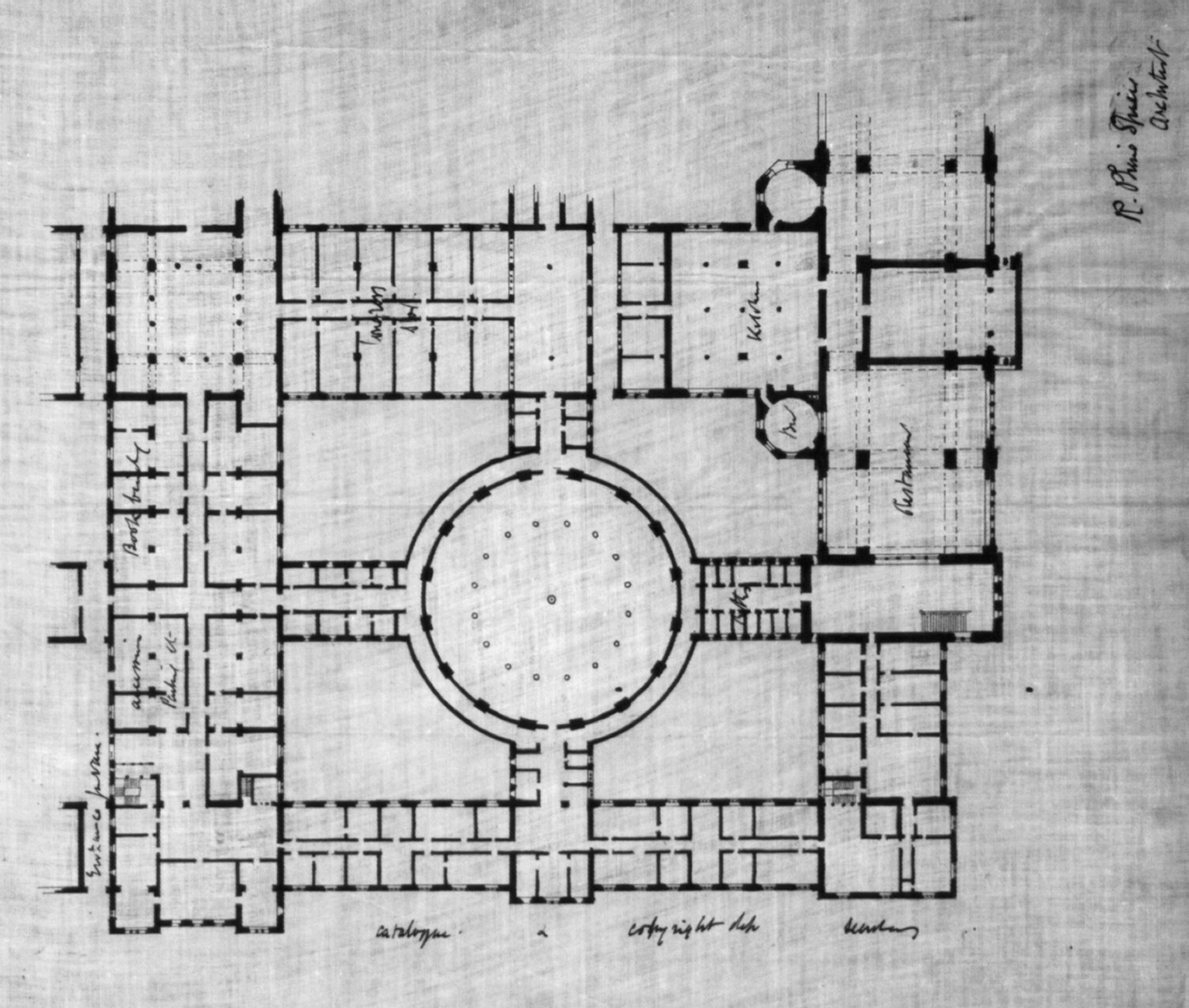 [Library of Congress (New Congress Library") D.C. Floor plan]", and Engineering (ADE) Drawings" (http://www.loc.gov/rr/print/res/103_ade.html)." — historic drawing