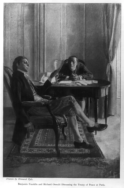 Benjamin Franklin and Richard Oswald discussing the Treaty of Peace Paris