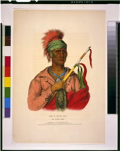 Ne-O-Mon-Ne, an Ioway chief / drawn, printed & coloured at I.T. Bowen's Lithographic Establishment.