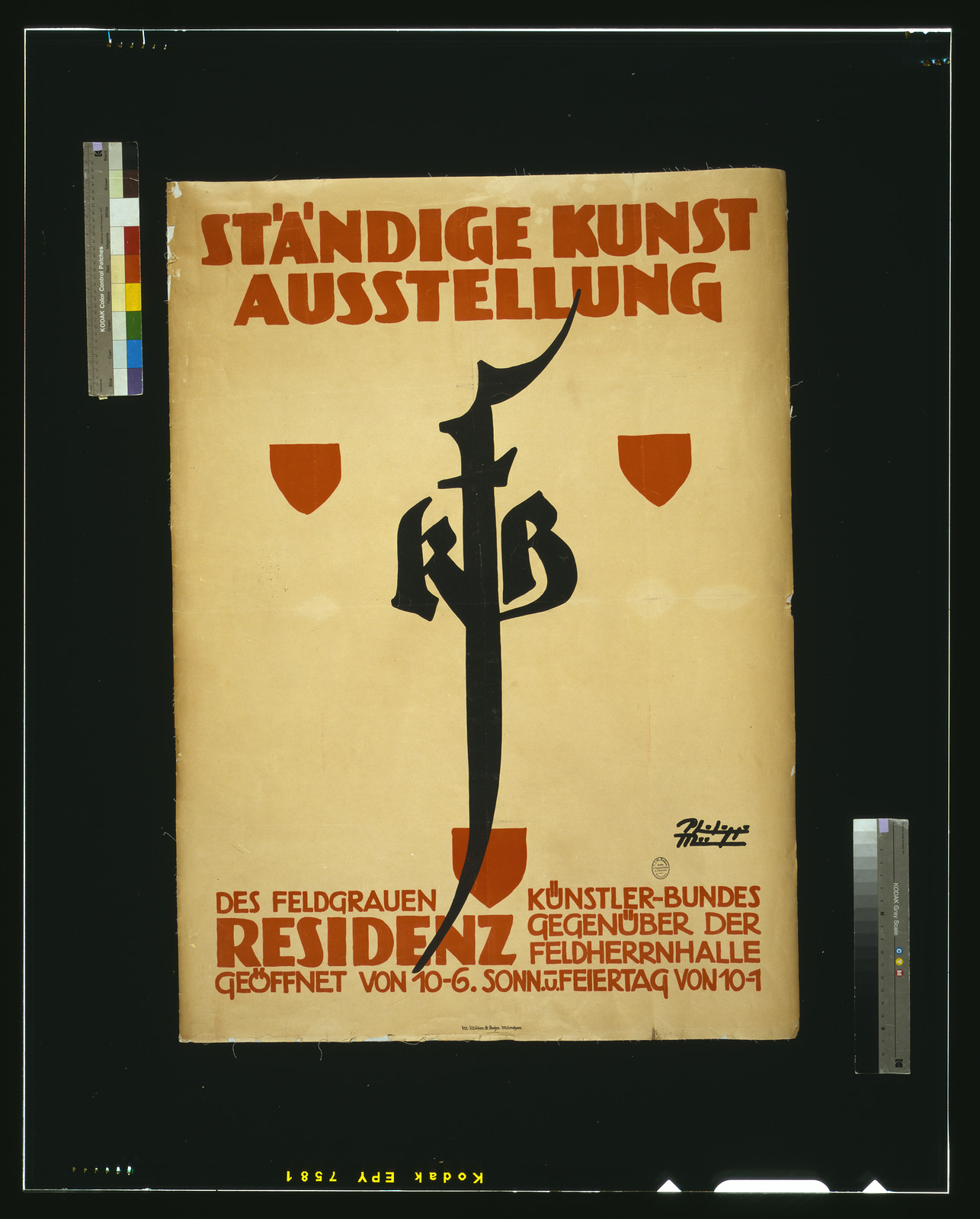 Staumlndige Kunst Ausstellung des Feldgrauen Kuumlnstler-Bundes ..., 1918 — vintage poster
