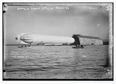 Zeppelin airship seen from water at 6:05 AM