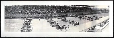 Race cars at Cincinnati Motor Speedway grandstand panorama