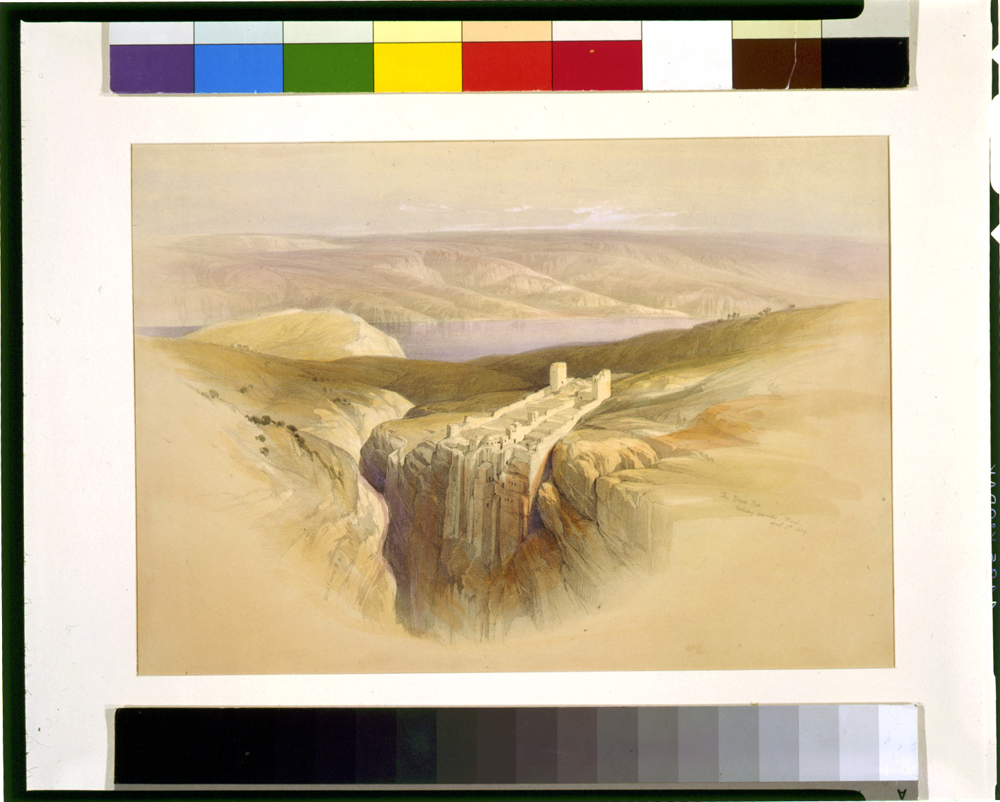 The Dead Sea looking towards Moab April 4th 1839 / David Roberts, R.A., [published 1843] — antique lithograph