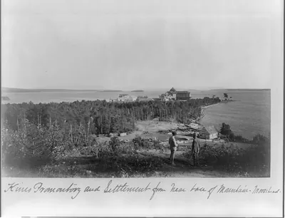 Kineo Promontory and settlement from near face of mountain, Moosehead