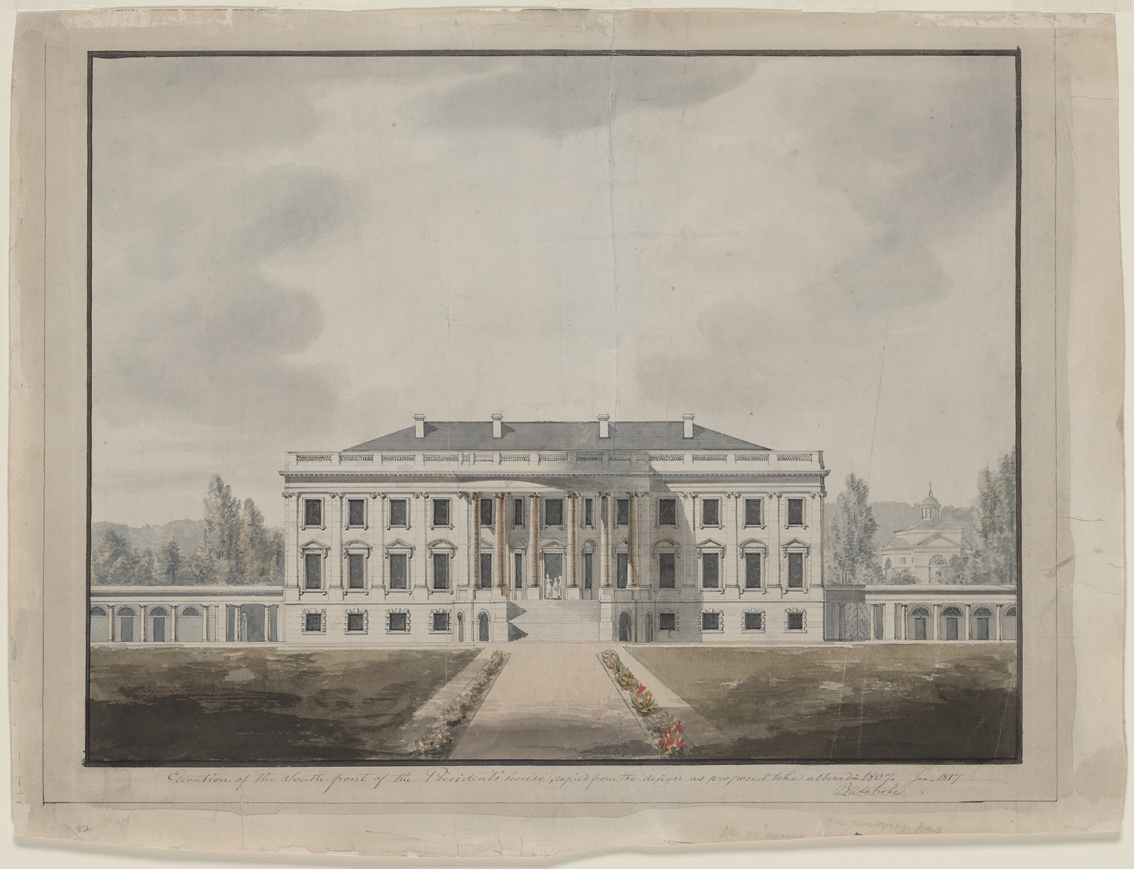 Elevation of the south front of the President's house., 1817 Jan. — historic drawing