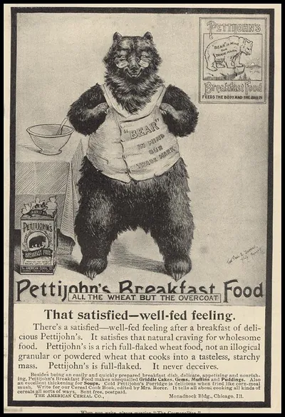 Pettijohn's Breakfast Food advertisement with a bear in an apron