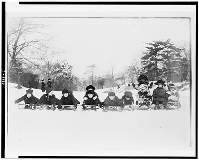 [Children on sleds in Central Park, New York City]