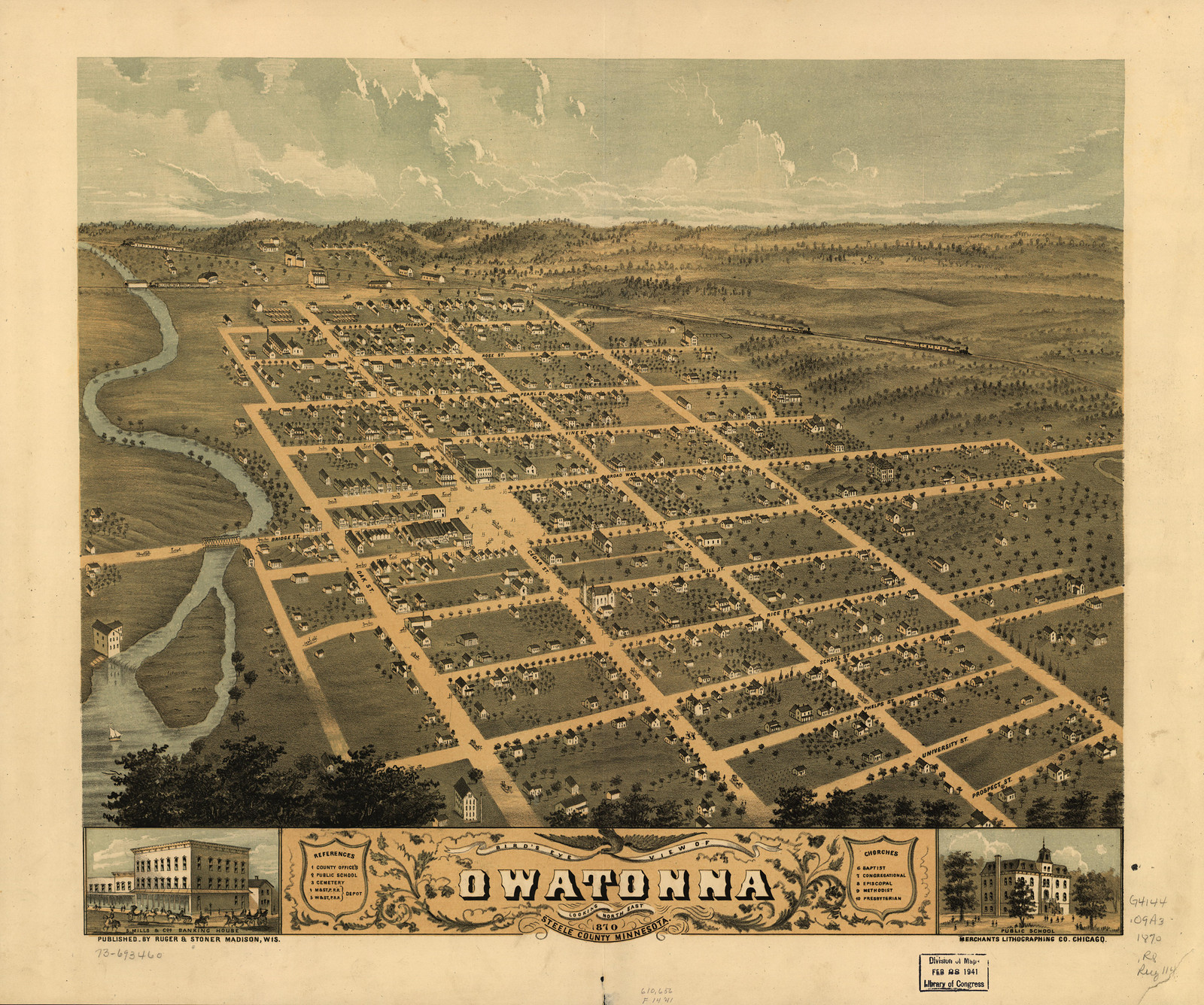Owatonna, Minnesota, 1870, 1870 — antique map