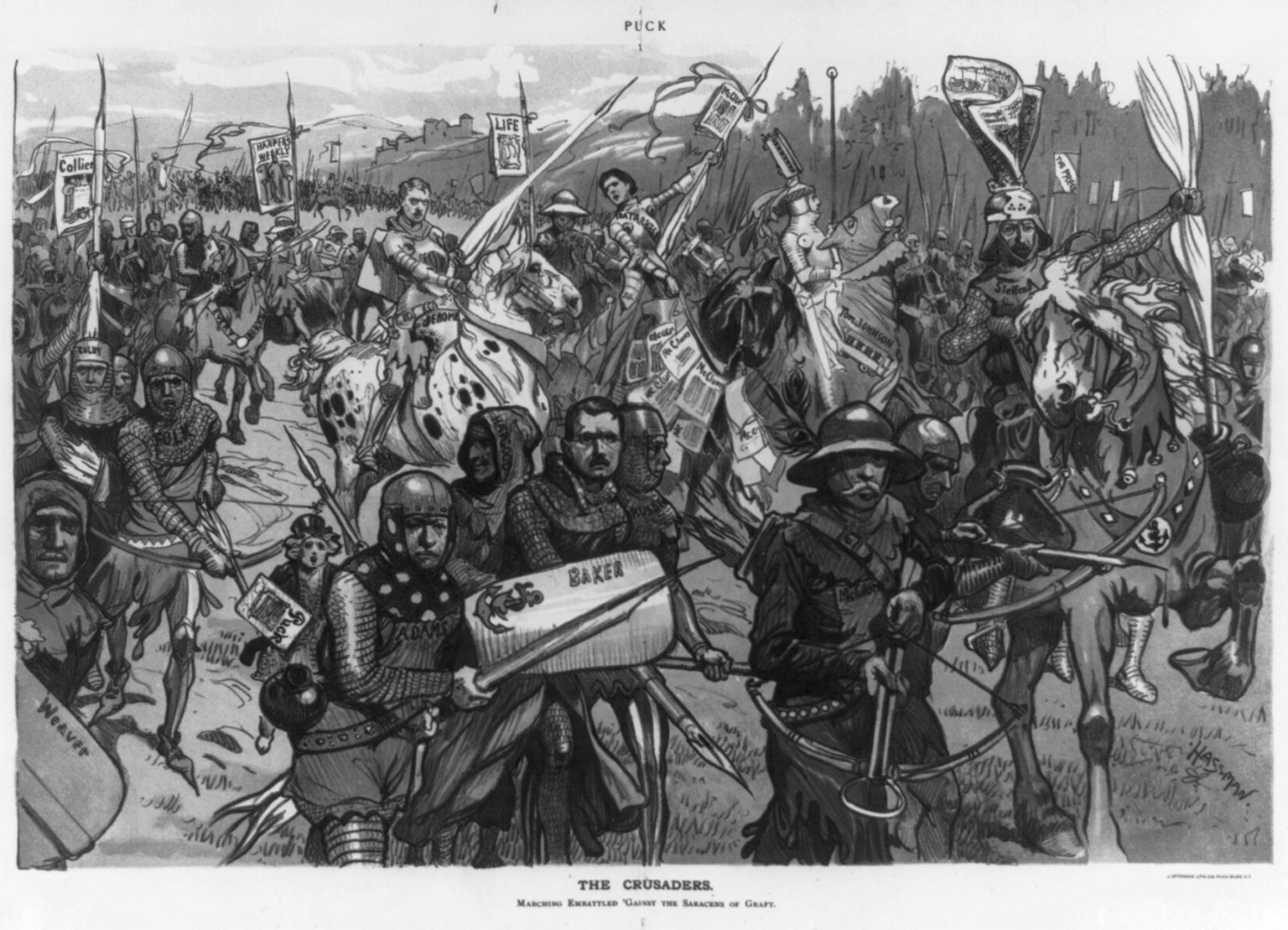 The crusaders marching embattle 'gainst the saracens of graft — antique lithograph