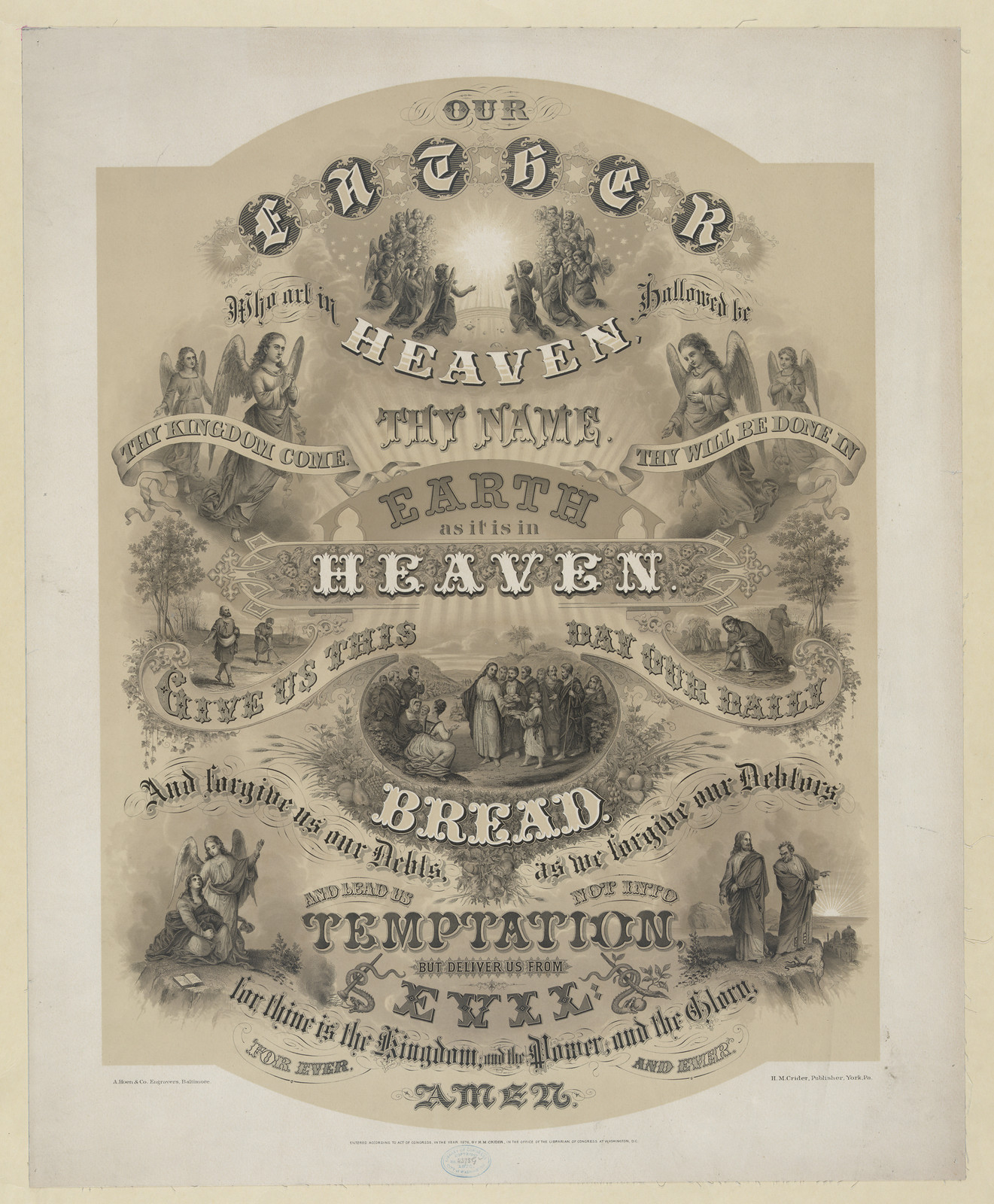 Our Father: The Lord's Prayer in ornate decorative lettering — historic image