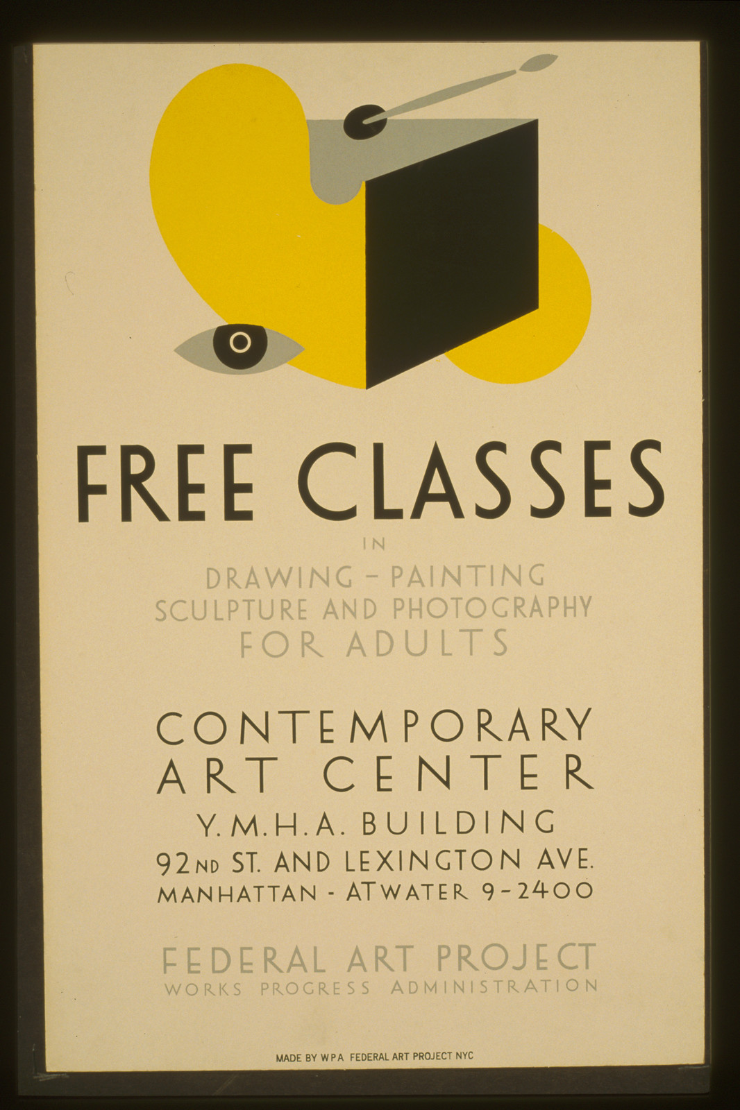 Free classes in drawing painting sculpture and photography for adults, 1936 — historic photograph