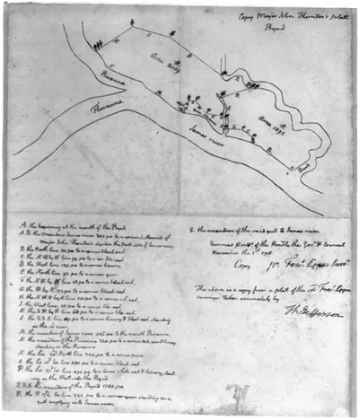 [Thomas Jefferson's manuscript copy of the plat of Major John Thornton from a 1718 survey by Francis Eppes of property at the junction of the Rivanna and Fluvanna Rivers that was to become part of Jefferson's estate at Monticello]