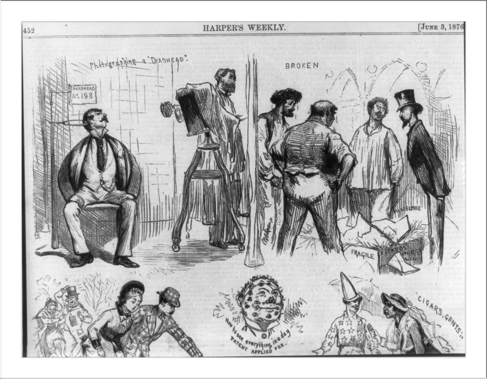 The Centennial - Bits from our artist's sketch-book. Photographing a deadhead"", 1876 — historic photograph
