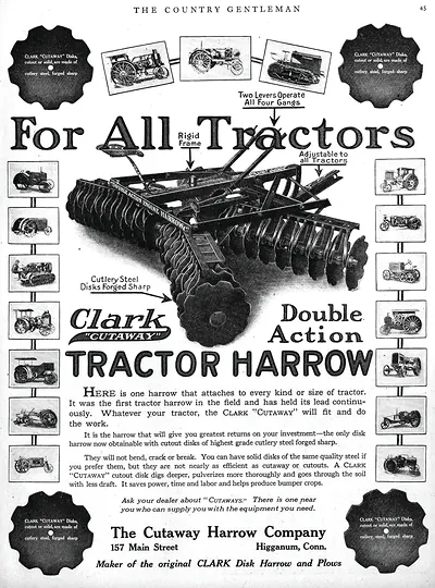 For All Tractors: Clark Cutaway Double Action Tractor Harrow advertisement